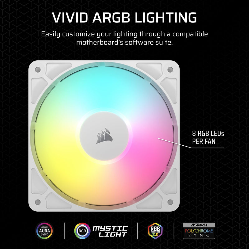 CORSAIR RS120 ARGB 120mm PWM Fans – Daisy-Chain Connection – Low-Noise – Magnetic Dome Bearing – Triple Pack – White 3 x 120mm