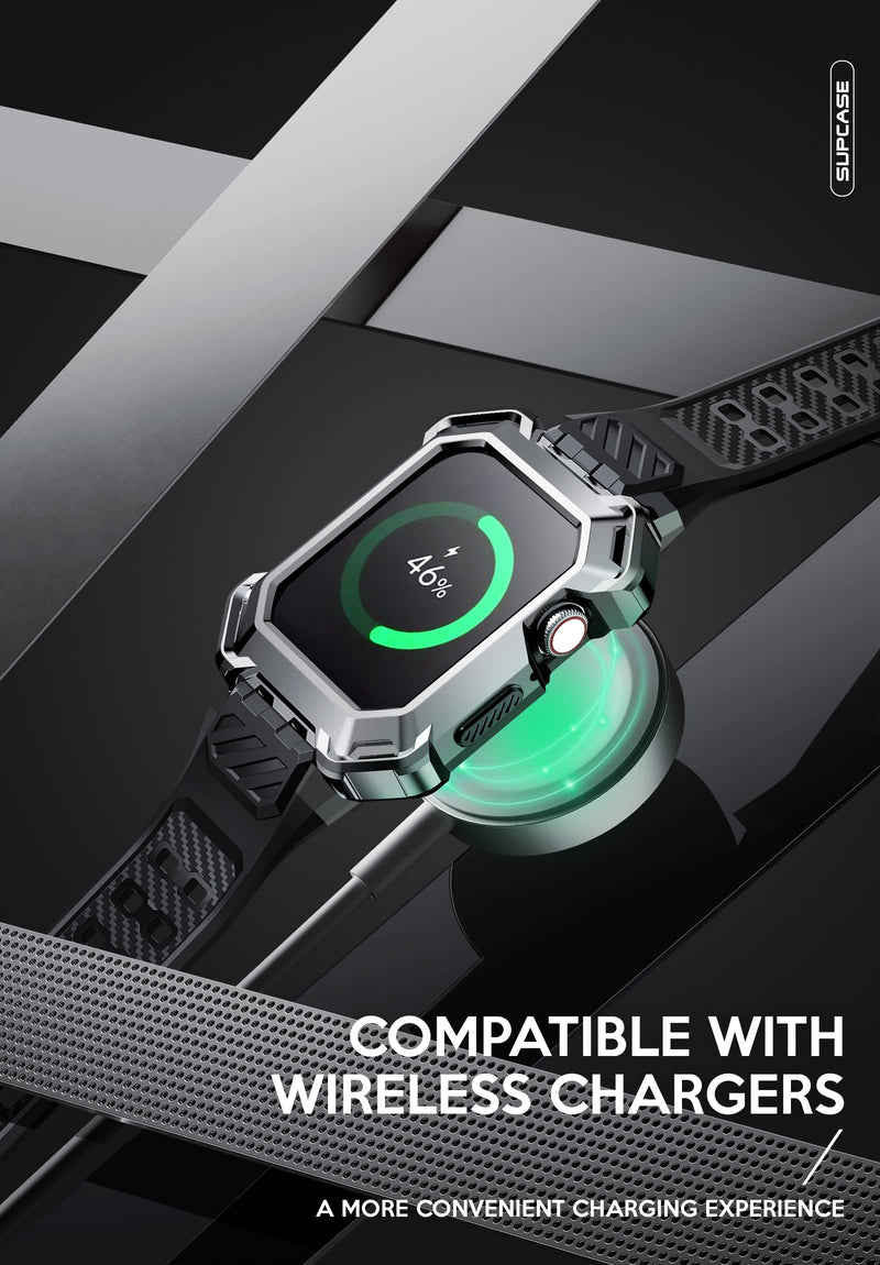 SUPCASE Unicorn Beetle Pro/Unicorn Beetle Pro XT Band for Apple Watch Series 8/7/6/SE/5/4 [45/44mm], Rugged Protective Case with Strap Bands (Black&Silver)