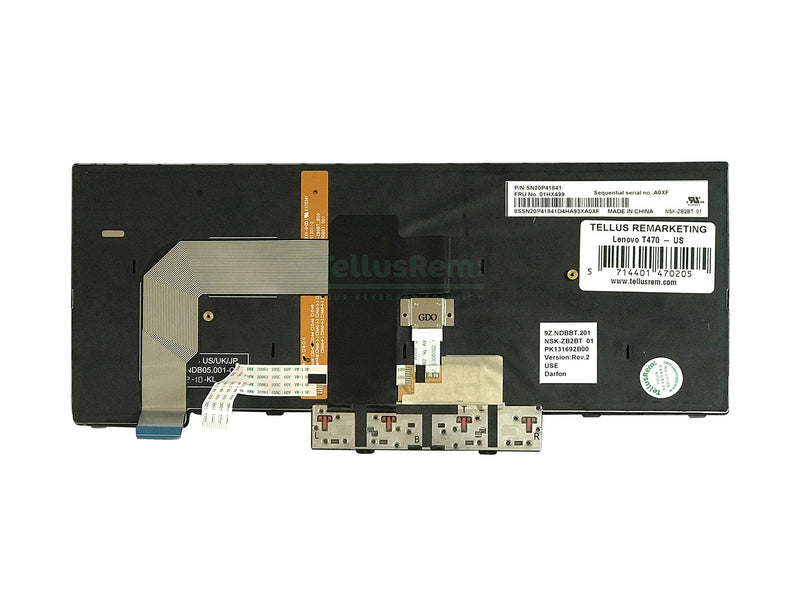 Replacement US Non-Backlit Keyboard for Lenovo ThinkPad T470 T480 – US English QWERTY, Refurbished Grade A