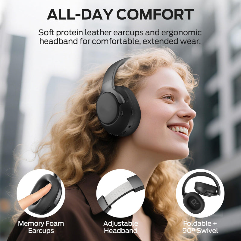Oraolo Hybrid Active Noise Cancelling Headphones, Wireless Over-Ear Headphones with Deep Bass Sound, Bluetooth 6.0, 70H Playtime, Foldable Comfort Headphone for Travel/Work/Home