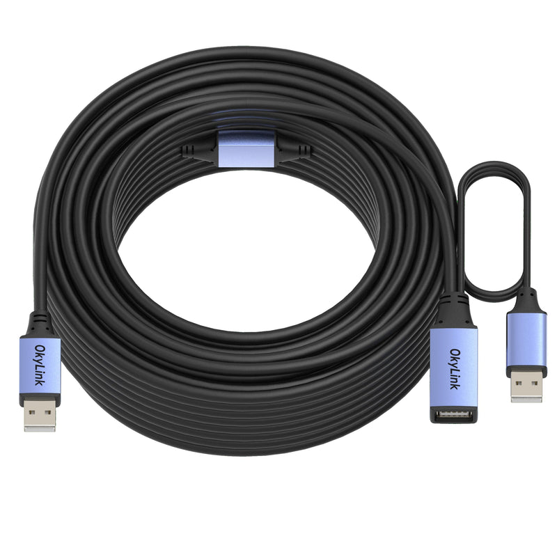 OkyLink Active USB 2.0 Extension Cable A to A, Male to Female 65ft(20M) | 480Mbps Signal booster cord, compatible with printer, mouse, keyboard, scanner, camera USB2.0 65ft (20m)