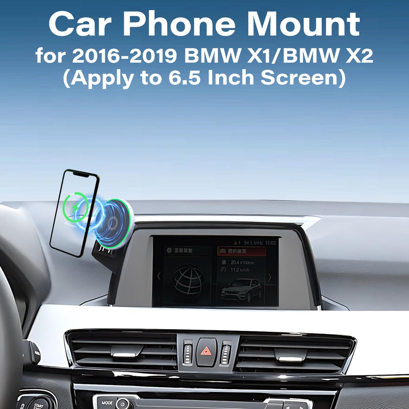 Car Phone Mount for 2016-2019 BMW The X1/BMW The X2 6.5" Screen Accessories | MagSafe 15W Fast Wireless Charger Cell Phone Holder,360° Rotatable 3D Fit Navigation Clip-On Cradle,will Not Block Air Vents fit for 2016-2019 BMW The X1 / The X2 (6.5 Inch)