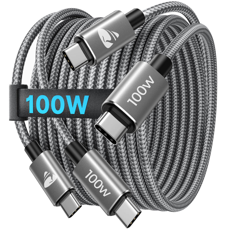 USB C to USB C Cable [2 Pieces 2 M + 2 M] 100 W USB C Cable PD Fast Charging Cable Nylon USB Type C Charging Cable for iPhone 16 Pro Max, iPhone 15, Samsung S24 S23 S22 S21, iPad Pro, MacBook Pro/Air, 2M+2M gray