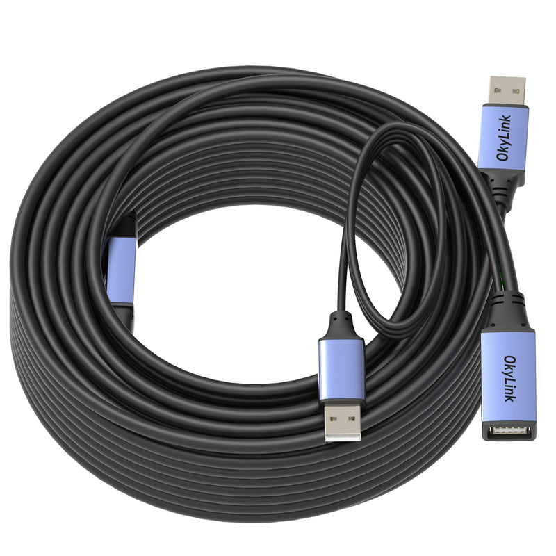 OkyLink Active USB 2.0 Extension Cable A to A, Male to Female 65ft(20M) | 480Mbps Signal booster cord, compatible with printer, mouse, keyboard, scanner, camera USB2.0 65ft (20m)