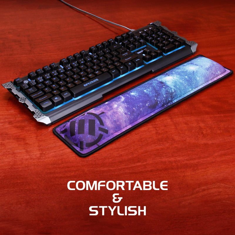 ENHANCE Keyboard Wrist Rest - Keyboard Wrist Support with Memory Foam Wrist Pad and Premium Anti-Fray Stitching - Fits Full Size Keyboards Helps with Wrist Pain for PC, Laptop, Office Typing - Galaxy Full Size (Galaxy)