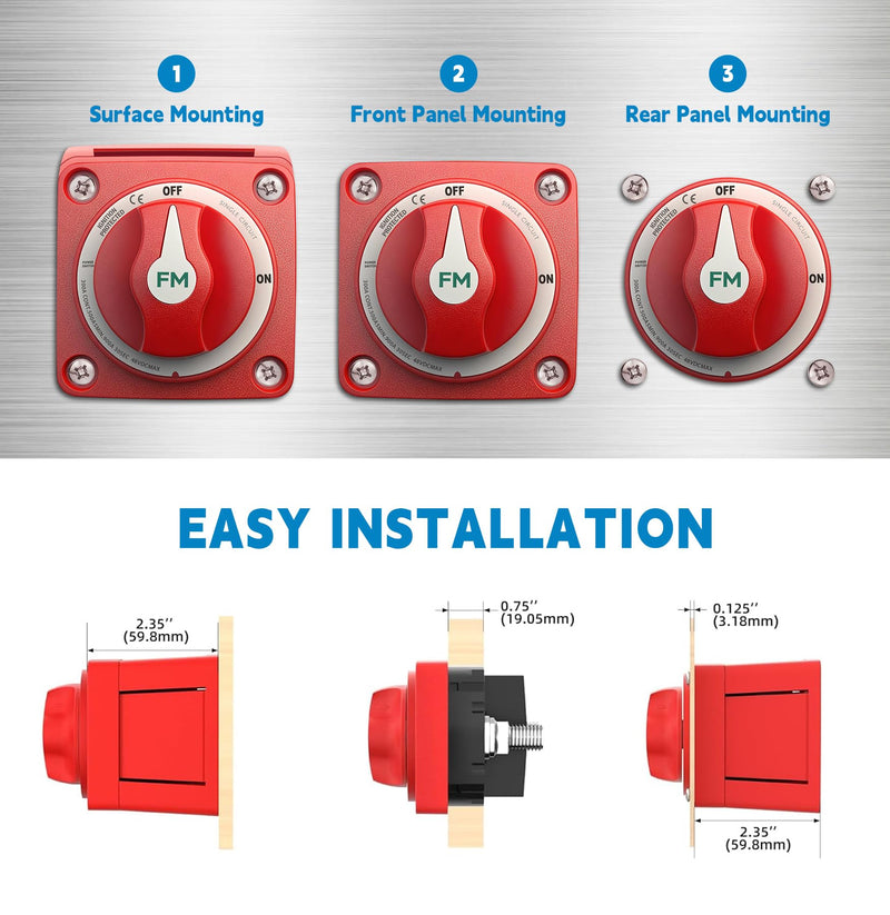 [AUSTRALIA] - 300A Waterproof Battery Disconnect Switch 12V-48V, On/Off Kill Switch for Marine, RV, Car, Boat, Truck, ATV, UTV, Ignition Protected with Cable 300A ON/OFF Single Circuit with Cable 