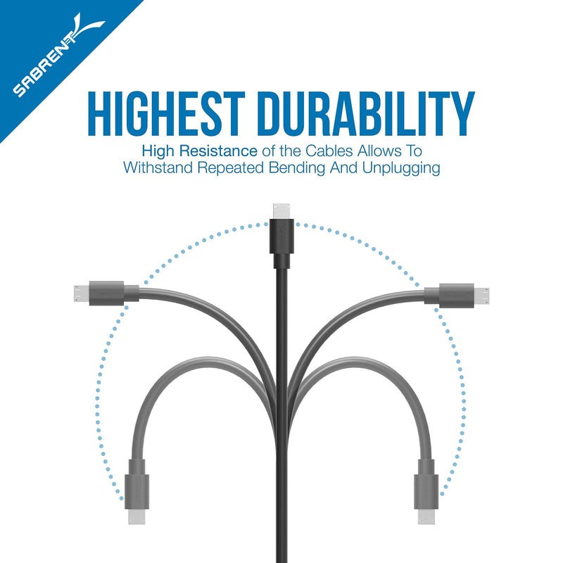 SABRENT 13 Port High Speed USB 2.0 Hub with Power Adapter with Micro USB [6-Pack, X3-3ft + X3-1ft]