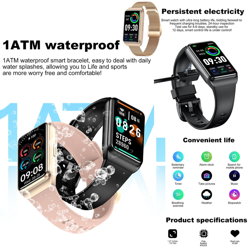 ZPIMY 1.47" AMOLED Smart Watch for Women, Mens Smartwatches,Fitness Tracker Smartwatch for Android iPhones, Digital Watches Step Counter, 2 Straps (Gold) Gold