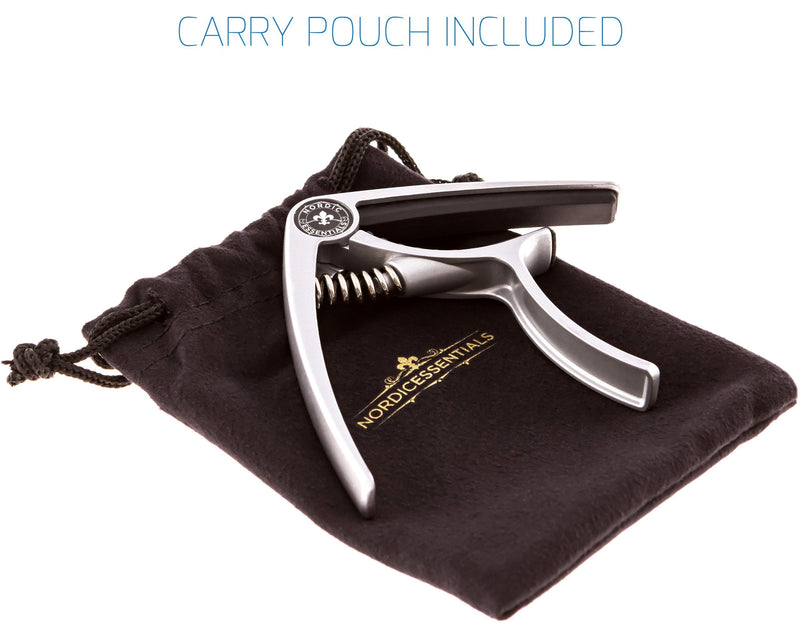 Guitar Capo Deluxe for Acoustic Guitars, Ukulele, Banjo, Mandolin, Bass - Made of Premium Quality Zinc Alloy for 6 & 12 String Instruments - Luxury Accessories by Nordic Essentials Classy Matte Silver
