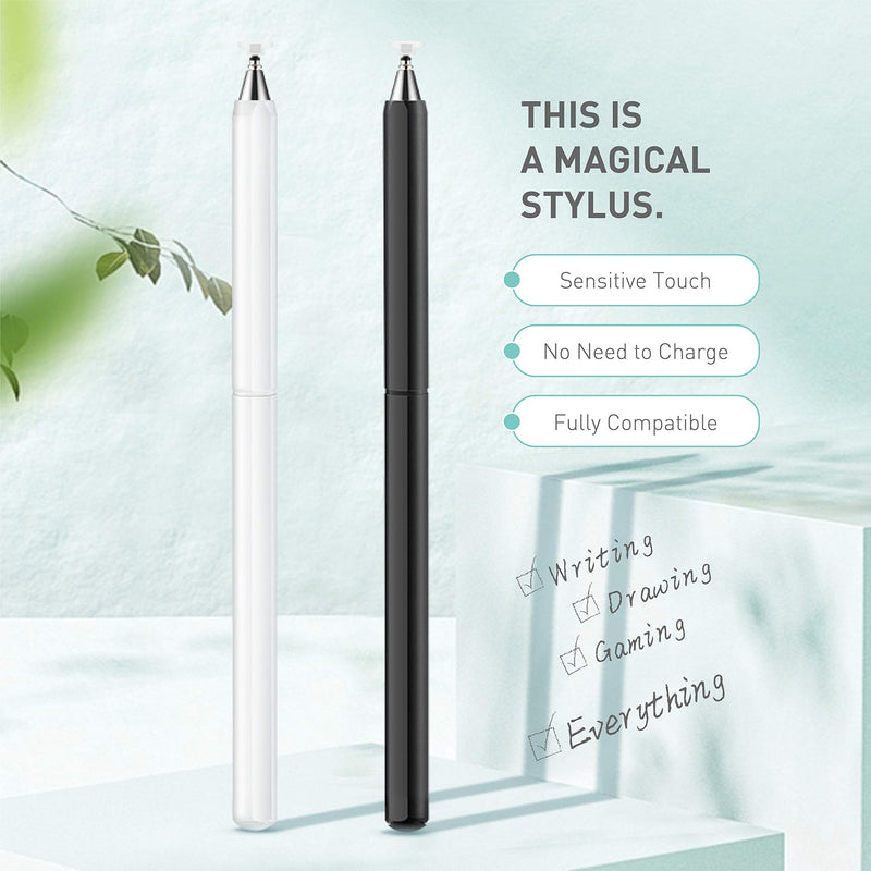 Stylus Pens, Universal High Sensitive & Precision Capacitive Disc Tip Touch Screen Pen Stylus for iPhone/iPad/Pro/Samsung/Galaxy/Tablet/Kindle/Computer/FireTablet Black/White