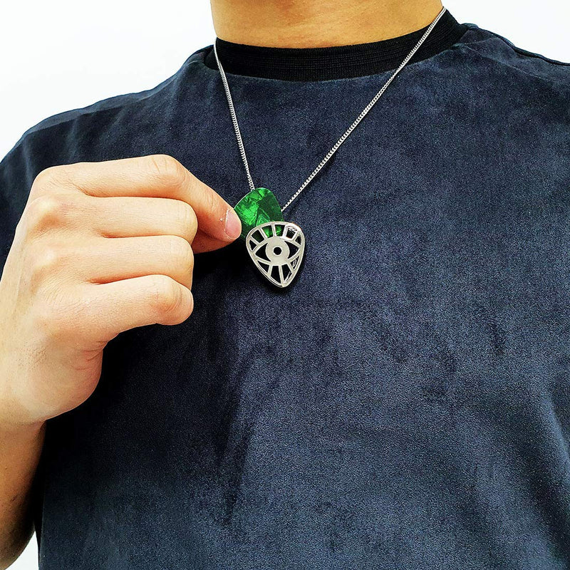Eye Shaped Guitar Pick Holder Necklace for Guitarists/guitar picks keeper storage pendant necklace stainless steel music lovers musicians gifts (Metal Black) Metal Black