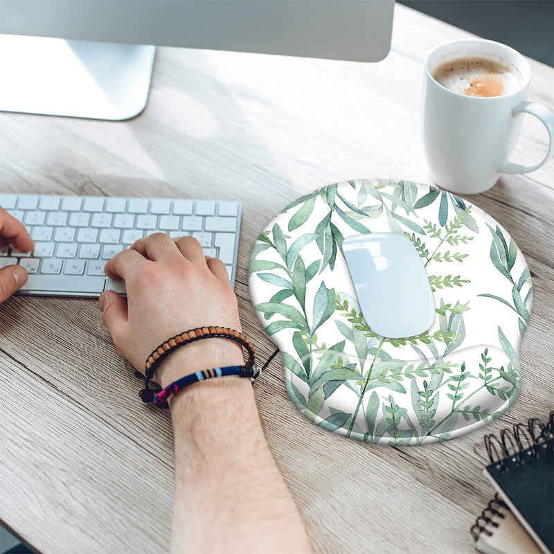 Ergonomic Mouse Pad with Wrist Support Gel [30% Larger], iDonzon Cute Soft Wrist Rest Pad with Non-Slip Rubber Base, Easy Typing & Pain Relief - Green Plants
