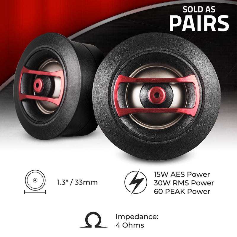DS18 SQT1 1.3" Multi-Mount PEI Mini Dome Tweeter with 0.8" Voice Coil, Neodymium Magnet, Pair