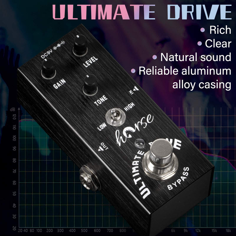 Guitar Pedal, Horse Electric Ultimate Overdrive Guitar Effects Pedals Mini Single Type DC 9V True Bypass (Black)