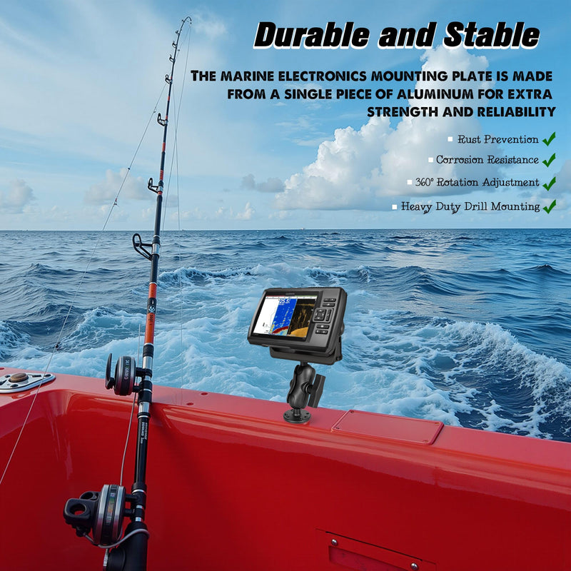 Aluminum Fish Finder Mount with 1.5"/C Size Ball, 3.42" Aluminum Arm Marine Electronics/Depth Finder Mount. High Salt Water Resistant, compatible with Garmin, Lowrance, Humminbird, and More. Short Arm