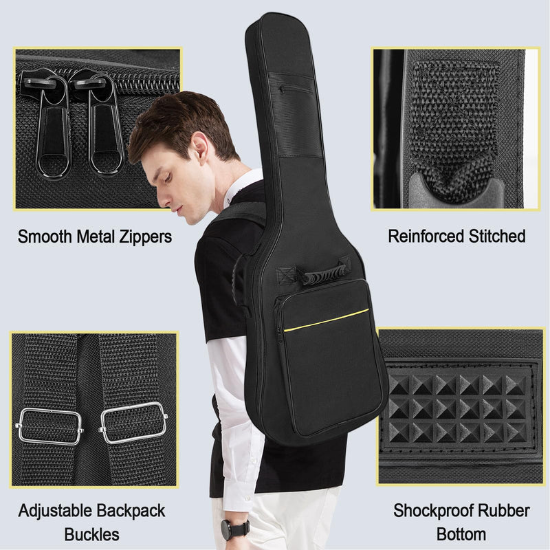 [AUSTRALIA] - 39 Inch Electric Guitar Bag Soft Guitar Case, 6 MM Thick Padded Electric Guitar Gig Bag Waterproof Guitar Backpack with Pockets, Black 