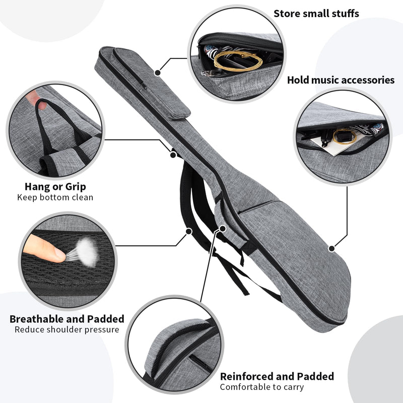 Bass Guitar Bag, Bass Gig Bag 7MM Padding Soft Electric Bass Guitar Case Backpack with Pockets, Grey Grey-1