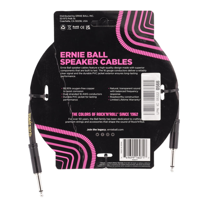 Ernie Ball Speaker Cable, Straight/Straight, 3ft, Black (P06071) 3 feet