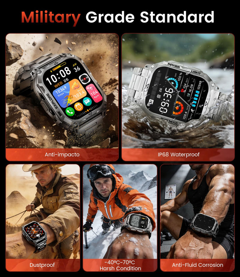 Smart Watches for Men(Answer/Dial Call), 2,01'' Super Large Military Smartwatch with 900mAh High-Capacity Battery/Led Flashlight/Heart Rate/Sleep Monitor, IP68 Waterproof Fitness Watch for Android iOS TX13-F