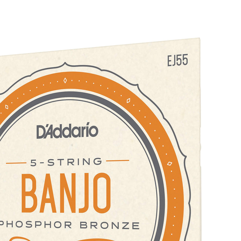 D'Addario EJ55 Banjo Strings 5 String Set - Banjo Strings Set - Phosphor Bronze, Medium, 10-23 Tenor Banjo, 9-30 Nickel