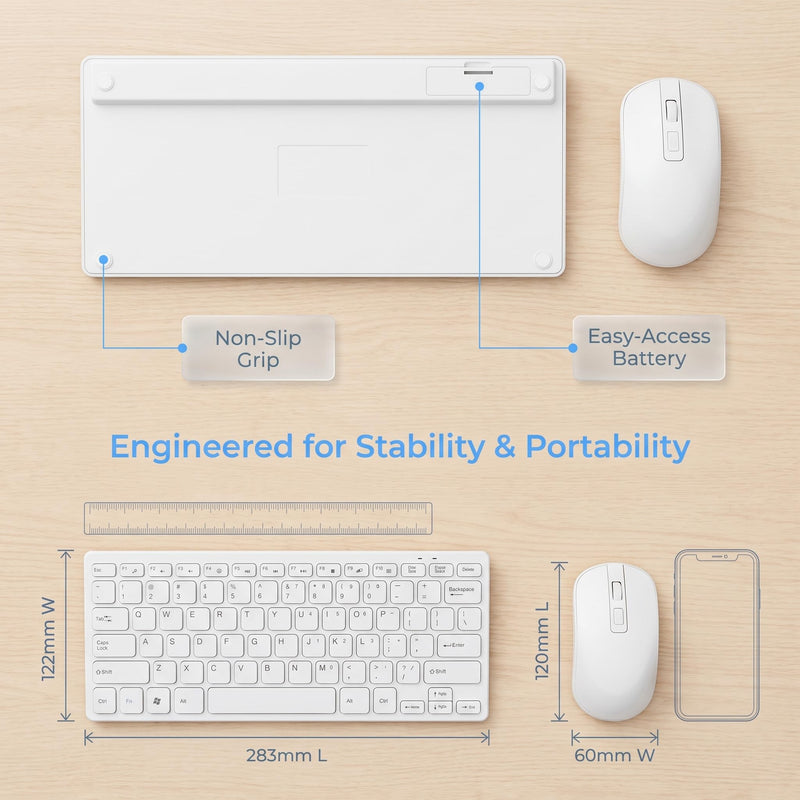 Wireless Keyboard and Mouse Combo, Ergonomic Quiet Input Set, 2.4G Wireless Office Bundle, Desktop Input Accessory for Home Office, Study Desk, Adult Daily Use (White) White