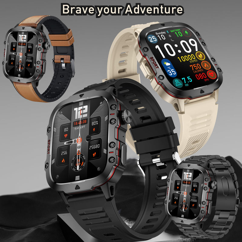 Smart Watches for Men(Answer/Make Call) , 1.96" HD Fitness Tracker Watch with Blood Pressure/Heart Rate Monitor, 3ATM Waterproof Fitness Watch for Men, Smart Watch for Android/iOS Phones (Brown) Brown