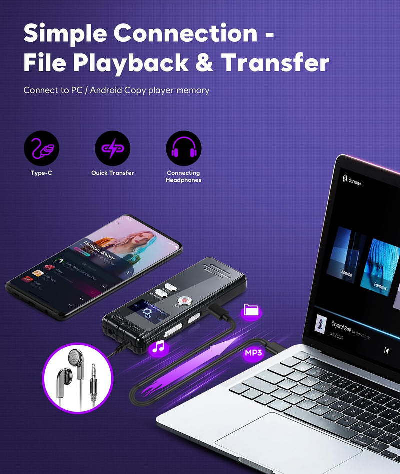 [AUSTRALIA] - 64GB Digital Voice Activated Recorder with Playback - 3072Kpbs HD Dual MIC Tape Voice Activated Recorder with Noise Reduction for Interviews/Meeting/Classes, 4608 Hours Audio Recording Device 601-64GB 