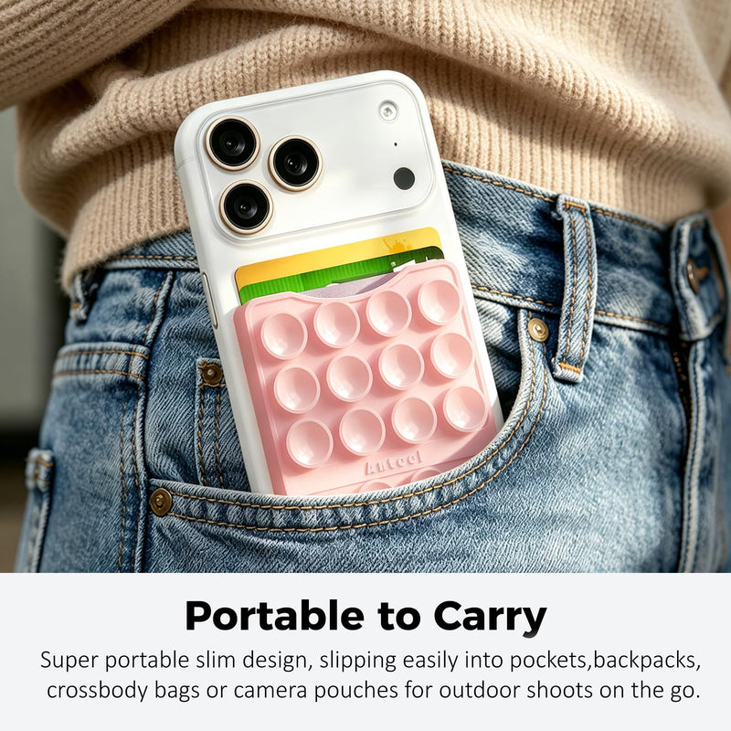 Silicone Suction Cup Card Holder Suitable for Phone Cases, Phone Wallet Stick to The Back of The Phone, Can Hold Up to 3 Cards, Suitable for Selfies and Videos, 2.28"x3.54" (Chalk Pink) Chalk Pink