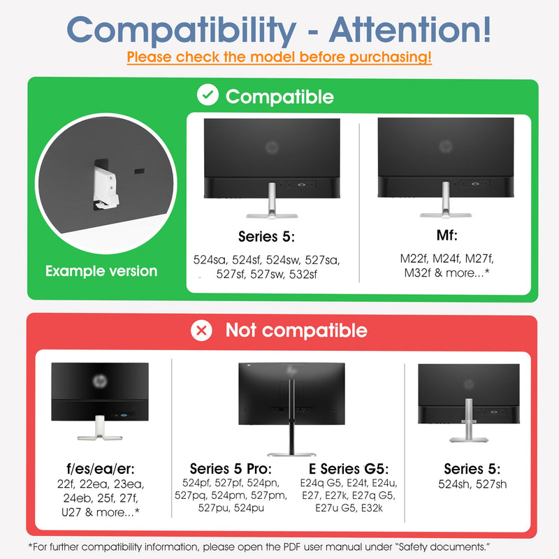 3IDEE VESA Mount Adapter for HP Monitor (524sa, 524sf, 524sw, 527sa, 527sf, 527sw, 532sf, M22f, M24f, M27f, M32f) - 75x75 VESA Mount Adapter, HP Monitor Mount Adapter (2-Pack) 2-Pack