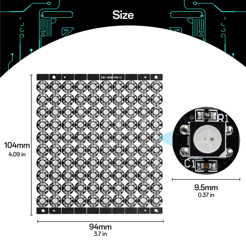WS2812B RGB IC LED Panel, 10 x 10 100 LEDs Matrix 5050 SMD Individually Addressable LED Panel for Raspberry Pi, Arduino, DIY Projects Black 10 ×10 100Pixels
