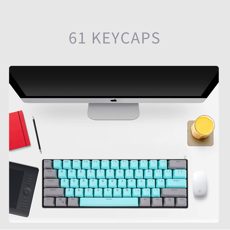 IOAOI 60 Percent Keycaps, 61 Keycaps OEM Profile Keycaps PBT Keycaps for Cherry MX Switches /GH60/ RK61/ ALT61/ Annie Mechanical Keyboards with Key Puller (Cyan Gray) - Only Keycaps Color04