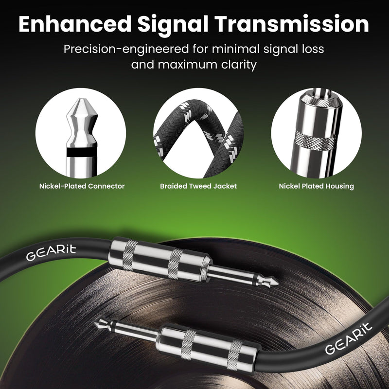 GEARit Audio Instrument Cable (25ft) 1/4 Inch to 1/4 inch Straight Male to Male for AMP Cord, Bass and Electric Guitar - Black/White 25 Feet