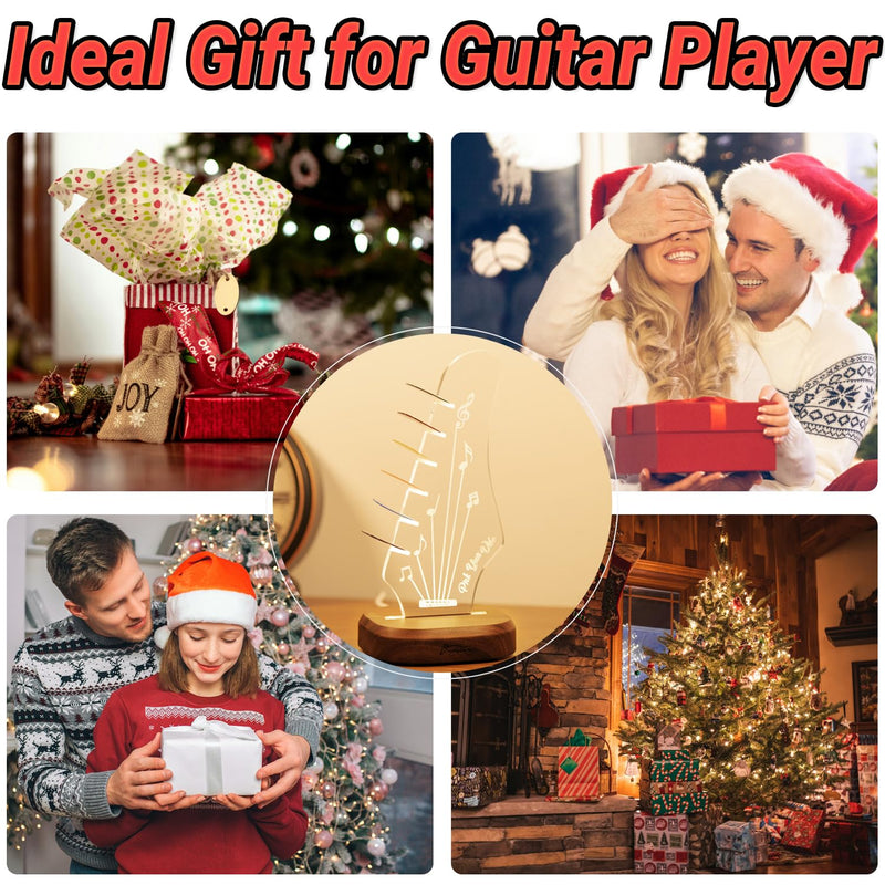 Light Up Guitar Pick Holder with 6 Guitar Picks, Acacia Wood & Acrylic Guitar Headstock Shaped Pick Holder Case for Guitar Pick Storage & Display, Guitar Music Accessories Gift for Guitar Lover Player