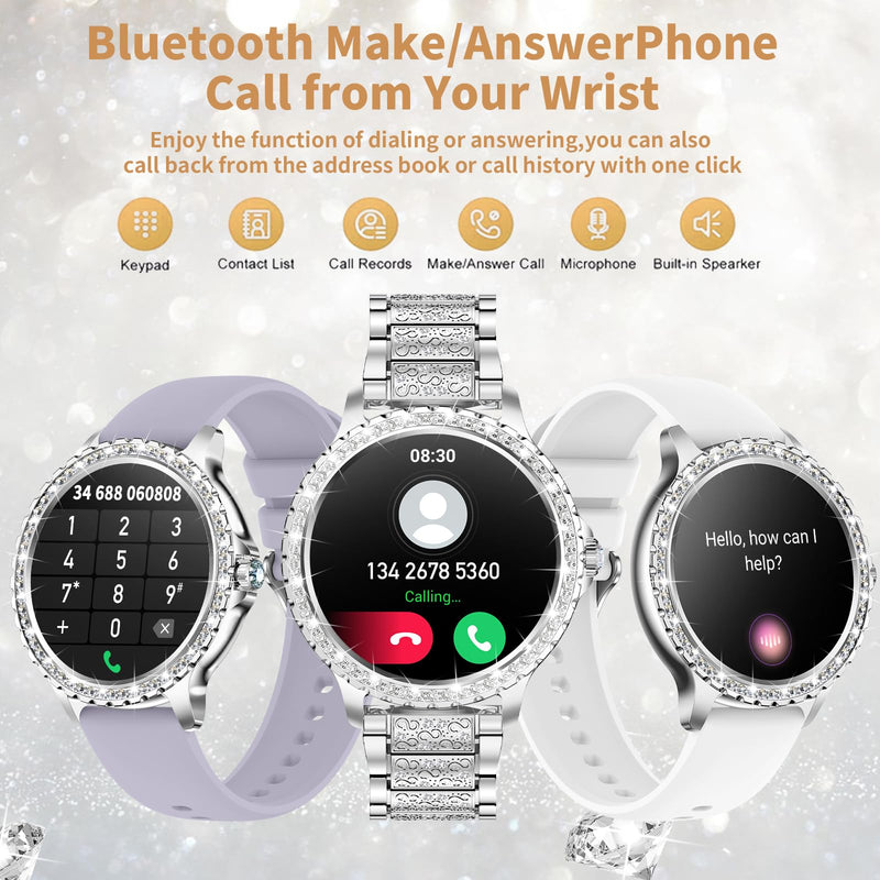 Smart Watches for Women Black+Silver Diamond Smart Watch
