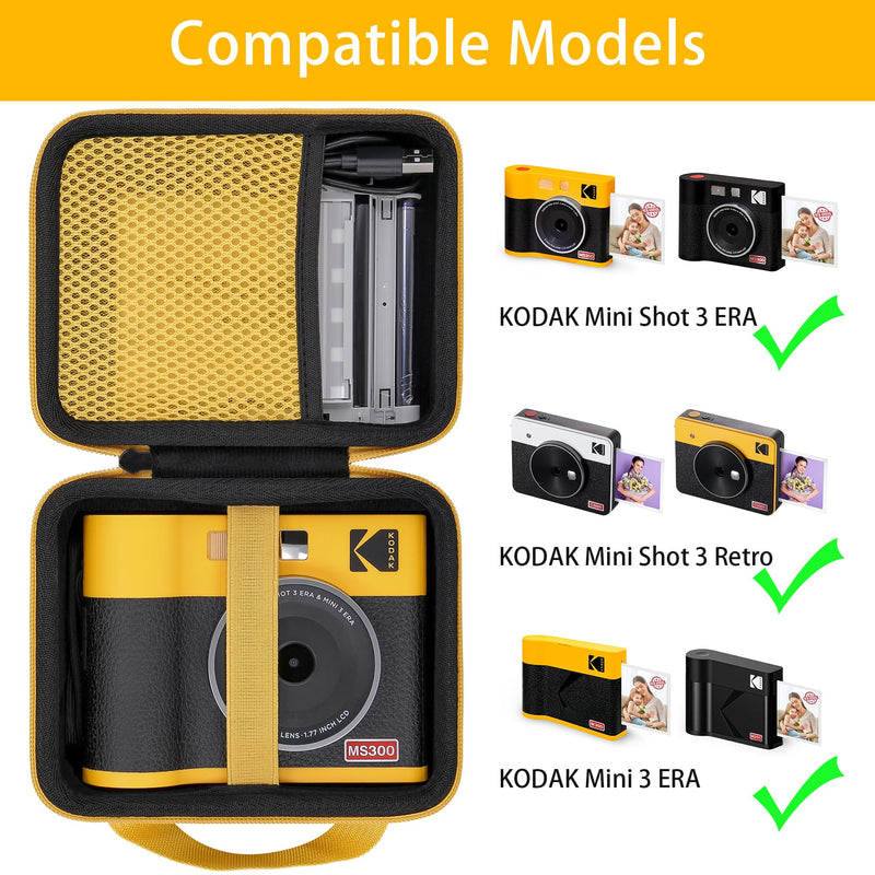 khanka Hard Travel Case Replacement for KODAK Mini Shot 3 ERA/Mini Shot 3 Retro 4PASS 2-in-1 Instant Camera and Photo Printer,Case Only (Yellow) Yellow