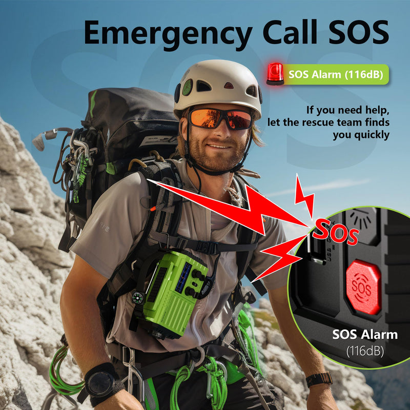 [AUSTRALIA] - Mesqool Emergency Radio 5 Way Powered, 5000 Survival Radio Solar Hand Crank Portable NOAA/AM/FM/SW Weather Radio Battery Backup, Wind up Radio with Cell Phone Charger, Flashlight, SOS green 
