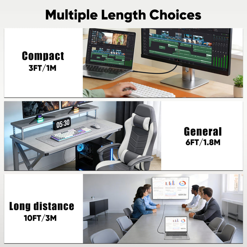 DisplayPort to HDMI Cable, 3FT, 10-Pack, 4K@30Hz | 2K@60Hz, 1080p@120Hz, Nylon Braided, Uni-Directional, For Monitor, Projector, Laptop, Computer, Graphics Card 3 Grey