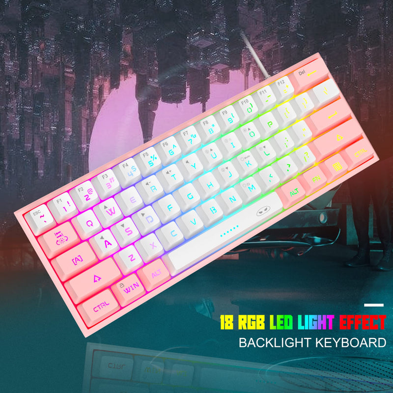 MageGee TS91 Mini 60% Gaming/Office Keyboard,Waterproof Keycap Type Wired RGB Backlit Compact Computer Keyboard for Windows/Mac/Laptop (White Pink) White Pink