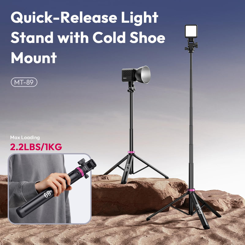 ULANZI MT-89 Extendable Tripod Aluminum, 82" Portable Adjustable Light Stand with 1/4" Screw Quick Release, Camera Phone Tripod for Camera Video Light Smartphone, Lightweight for Travel,Up Load 2.2LBS 82 inch-Original Version