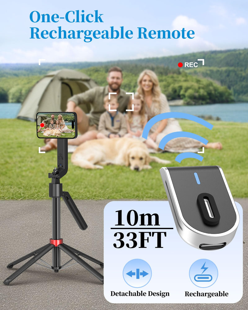 PlusAcc Auto Face Tracking Tripod for iPhone with Rechargeable Remote, 72" | Selfie Stick Mount for MagSafe, 360°Rotation Extendable Travel Stand, Compatible with iPhone, Camera, Video Recording 72"