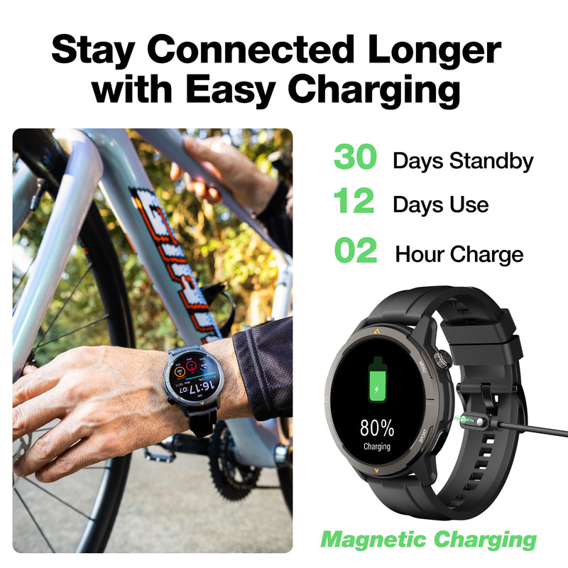 AGM Legion Rugged Smart Watch, AMOLED Activity Tracker for Outdoors, Black | GPS Fitness Tracking, Bluetooth Calling, Heart Rate SpO2 Sleep Monitor, Step Counter, Alerts, Custom Faces for iPhone Android