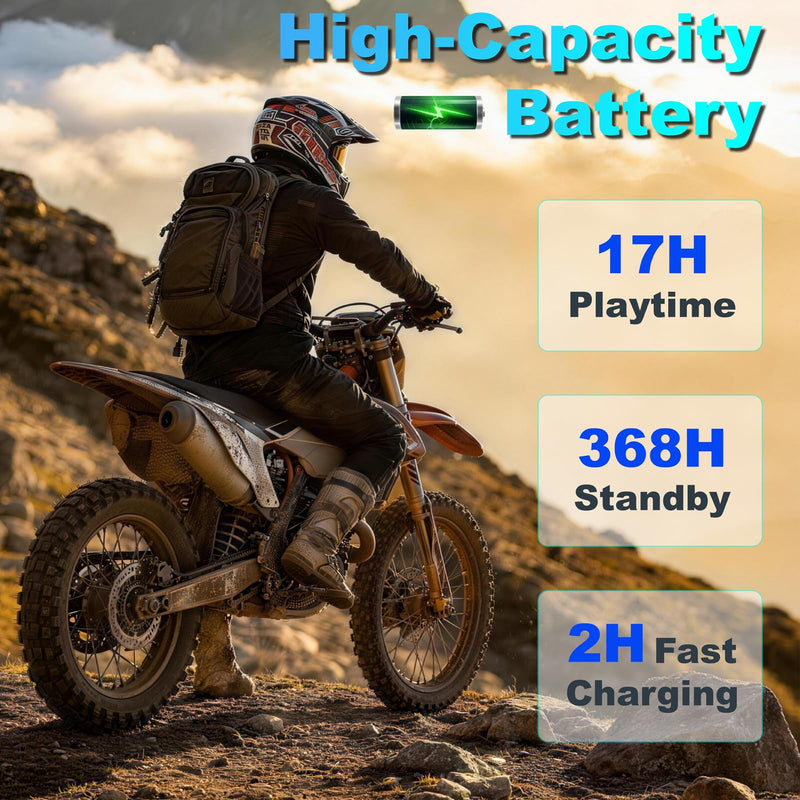 Motorcycle Helmet Bluetooth Headset - V5.4 Motorcycle Communication System | 2-Way Helmet Intercom, Helmet Speakers & Mics CVC/DSP Noise Cancellation, IP67 Waterproof, Hands-Free Call Music Black Body with Colorful Lighting