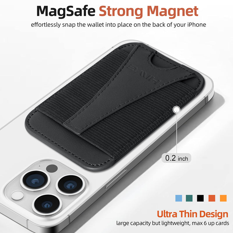 [AUSTRALIA] - HiWe For Magsafe Wallet, Eiffel-Tower Magnetic Card Wallet Holder for iPhone 15/14/13/12 Series, Leather Wallet, Fit 6 Cards, Slim, RFID Blocking, Black A-Black 