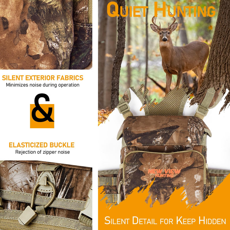 NEW VIEW Silent Binocular Harness Chest Pack, Hunting Bino Case with Dual MOLLE Straps, Binocular Harness with Detachable Chest Strap Rangefinder Pouch Rain Cover for Saddle Hunting Bird Watching Removable