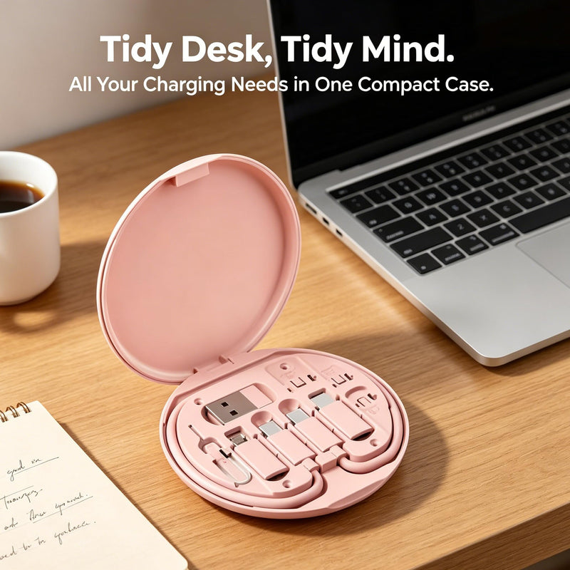 5 in 1 Cable Organizer Box Portable Storage Case for USB Cables Earphones Memory Cards SD Cards Power Bank Pink