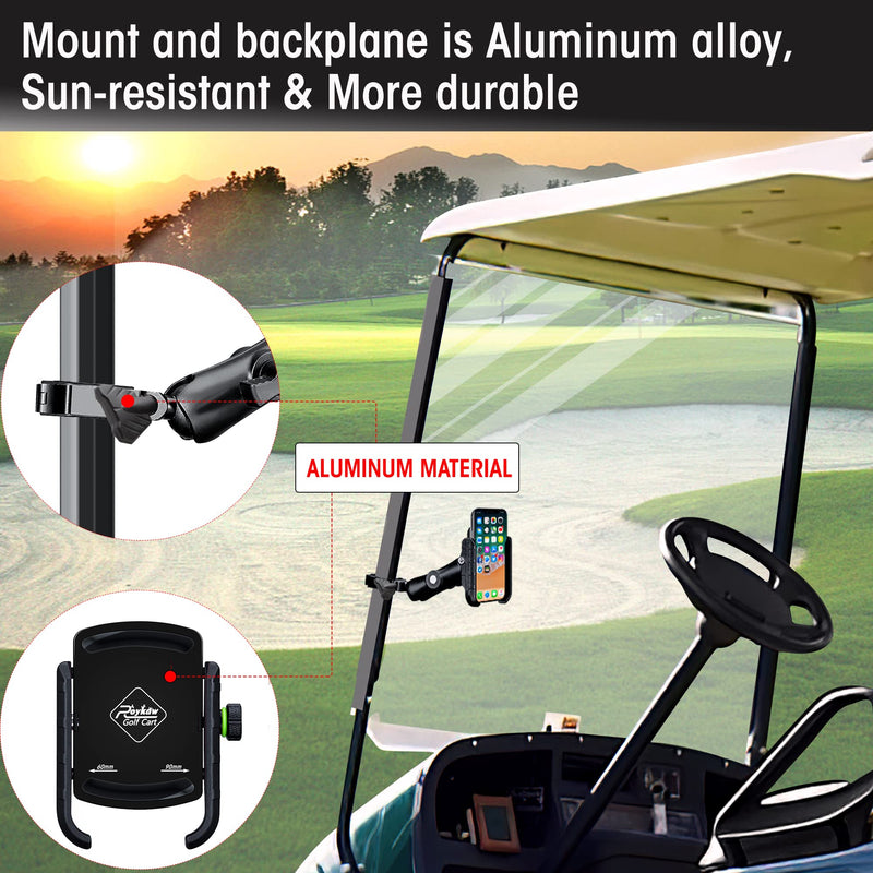 Roykaw Golf Cart Phone Mount Holder for iPhone/Galaxy/Google Pixel - Compatible with EZGO, Club Car, Yamaha, Upgrade Quick Release &One-Handed Pick and Place, Won't Fall Out Black