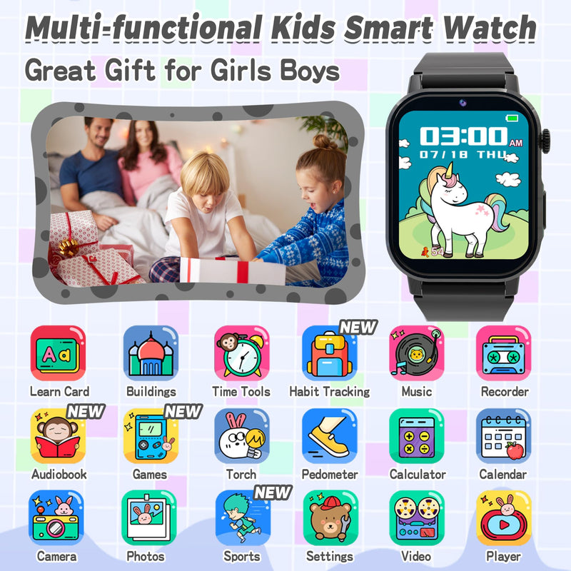 Phyulls Smart Watch for Kids, Smart Watch Toys with Video Camera Music Player Alarm Pedometer Learn Card Audio Flashlight Gift for 3-12 Year Old Boys