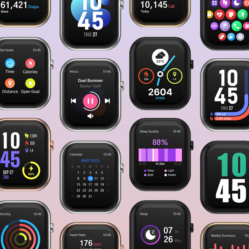 iTouch AIR 5 Smartwatch, 1.85" AMOLED Display, Bluetooth Calling, 100+ Sports Modes, Heart Rate, SpO2, Sleep & Stress Tracking, Water Resistant, 7-Day Battery Life, for Android & iPhone Silver / Black