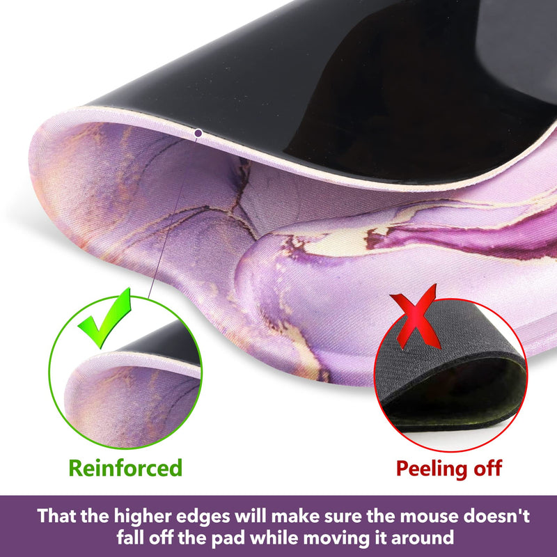 AIMSA Ergonomic Mouse Pad with Wrist Rest Support Gel Memory, Non-Slip PU Base Wrist Rest Pad for Home, Office, Work, Game, Easy Typing, Pain Relief, Comfortable, Durable, Pink Purple Marble