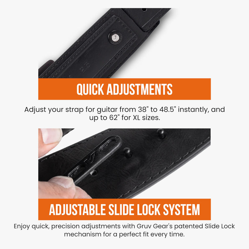 Gruv Gear SoloStrap Neo Padded Faux Leather Guitar Strap with Adjustable Slide Lock System, Thick Neoprene Padding for Heavier Instruments, Comfortable Guitar Belt Anti Bounce Design - Black, 2.5" 2.5"
